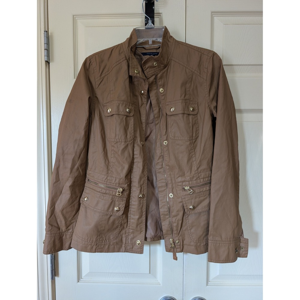 Tommy Hilfiger Utility Field Jacket Brown Gold Hardware Minimalist Women's Small
